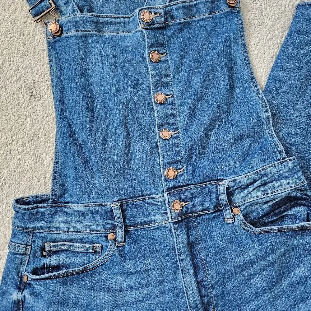 Judy Blue | Wide Leg Crop Denim Overalls Button Front, Womens 1XL - Picture 7 of 10